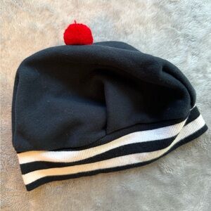 Kids Navy French Striped Beanie with Red Pom